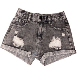 Gray Distressed Denim Shorts